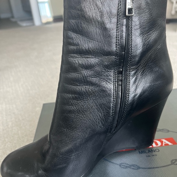 Prada Black Leather Wedge Boots ankle 39.5 excellent condition - Picture 8 of 14
